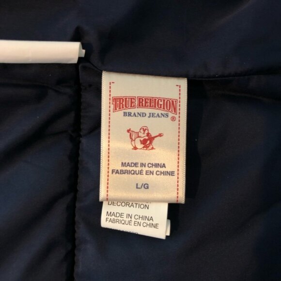 True Religion Men’s Navy Serape Corduroy Snap Button Puffer Vest - Picture 9 of 14